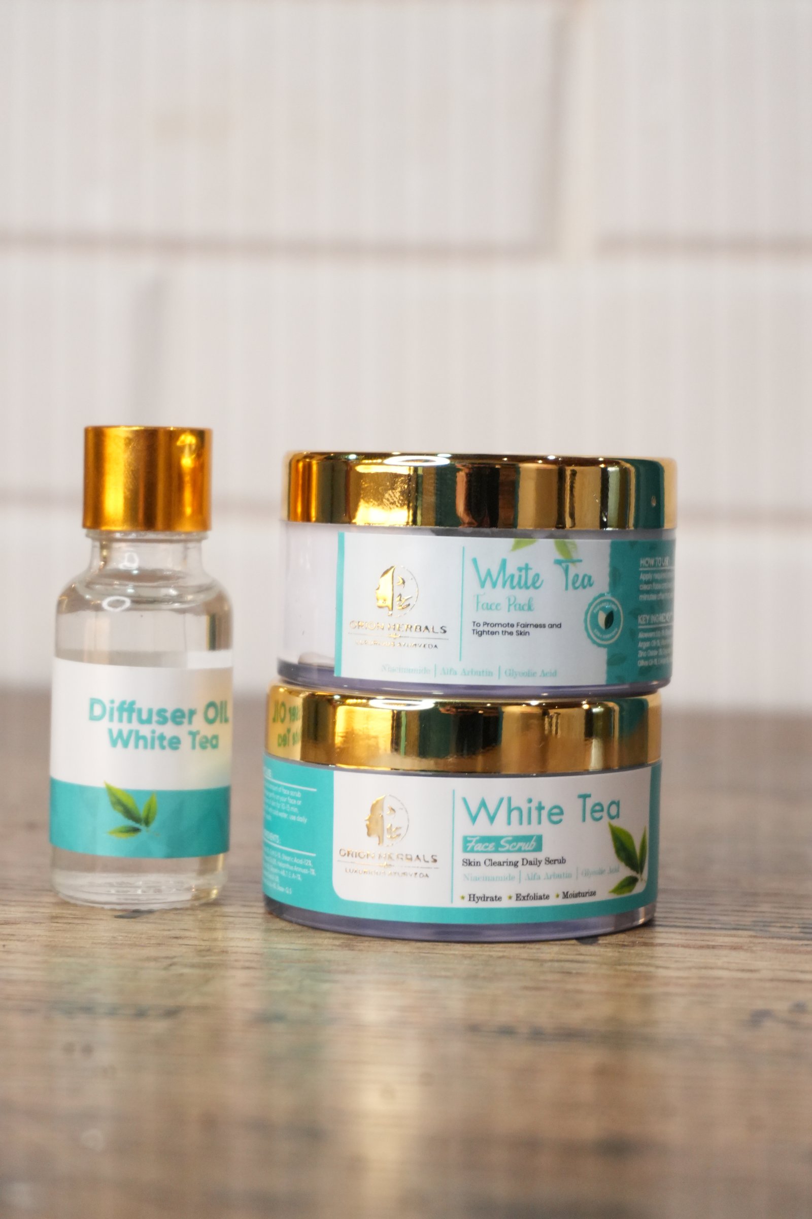 Luxury skincare collection and botanical treatment preparations at Orion Wellness